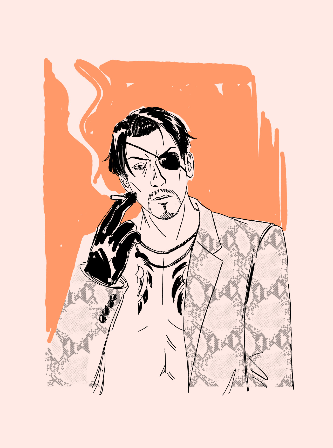 A sketch of Majima smoking.