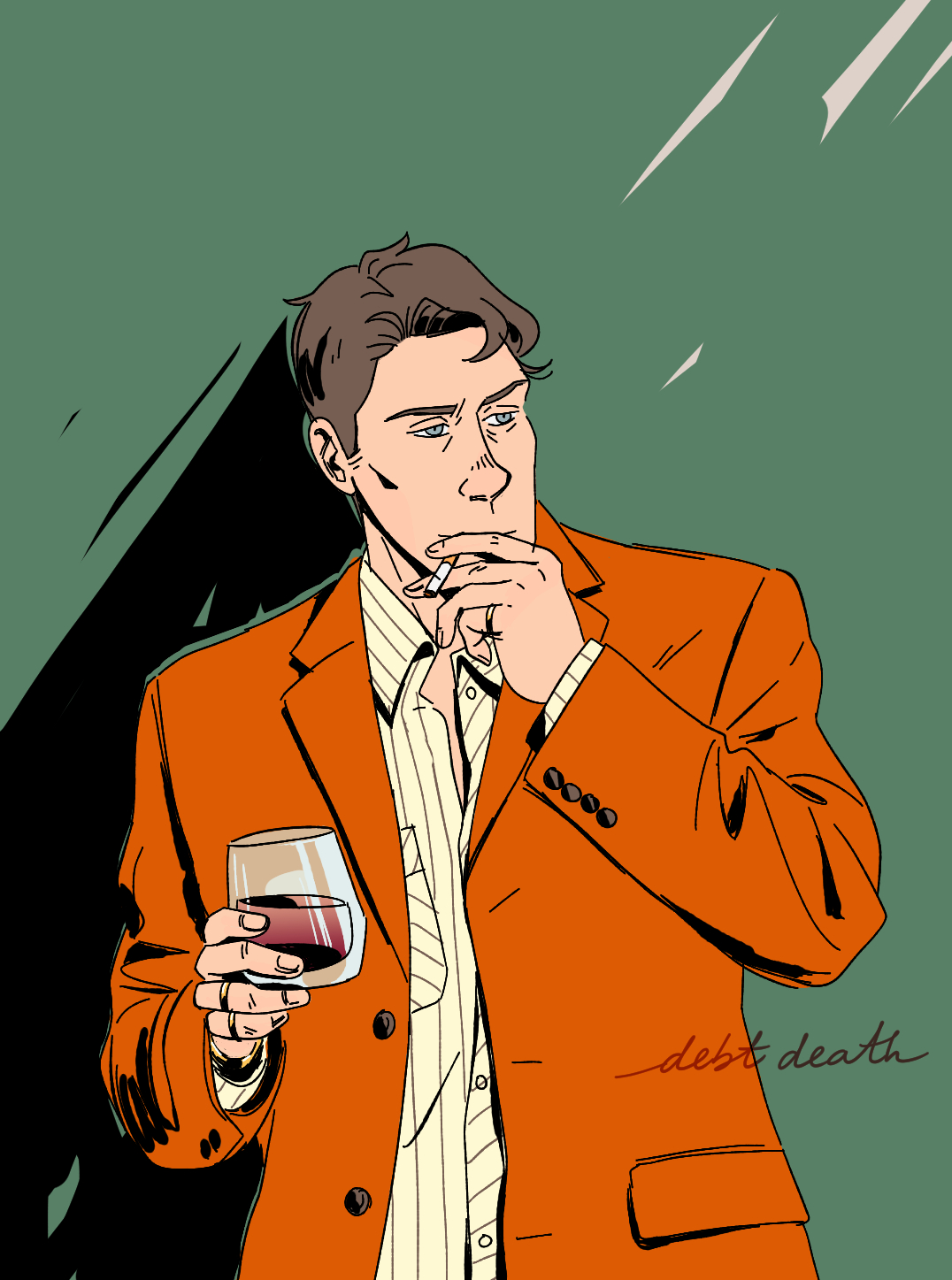 A drawing of Scout in a 70s orange suit.