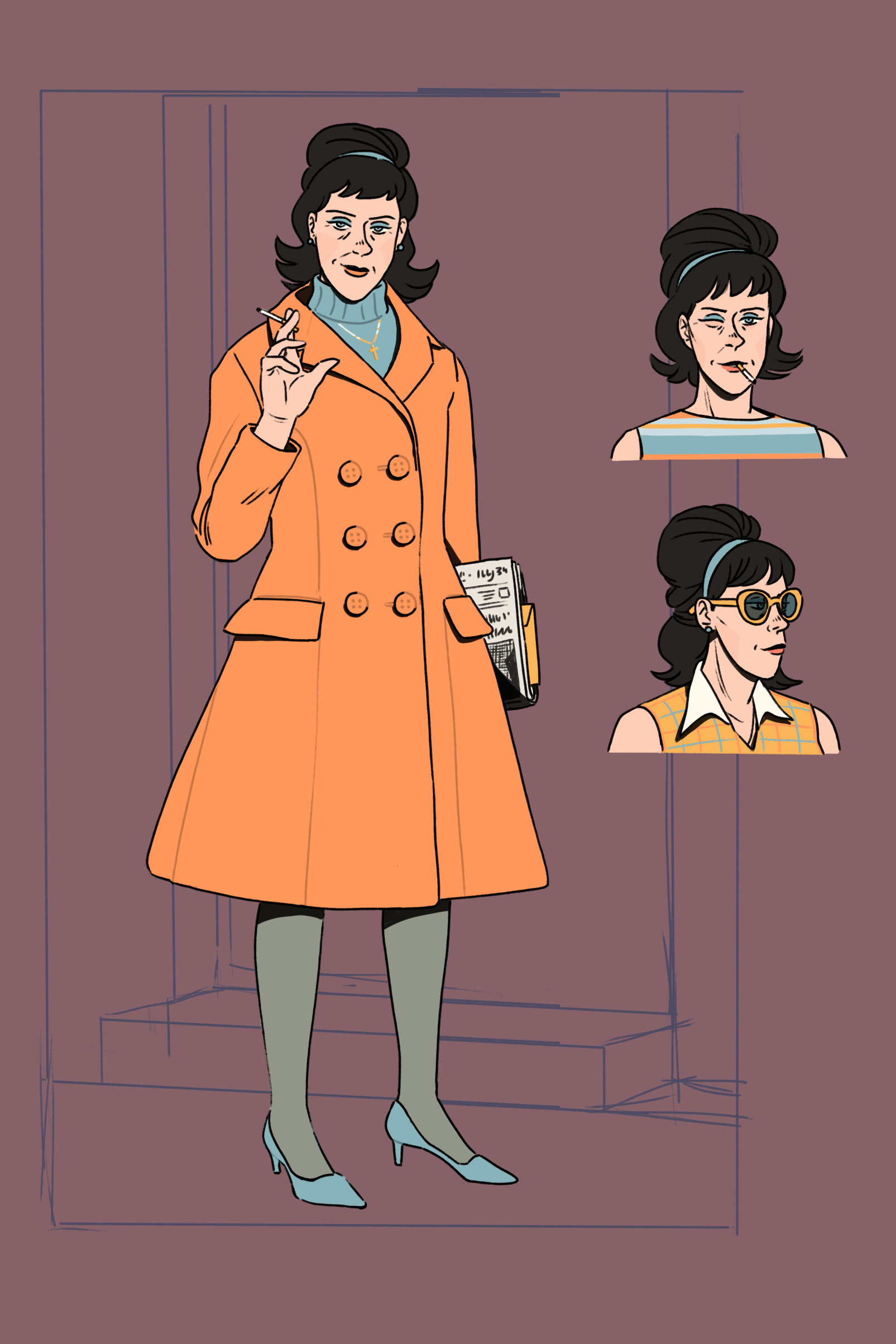 A sketch of Scout's Ma in an orange coat.