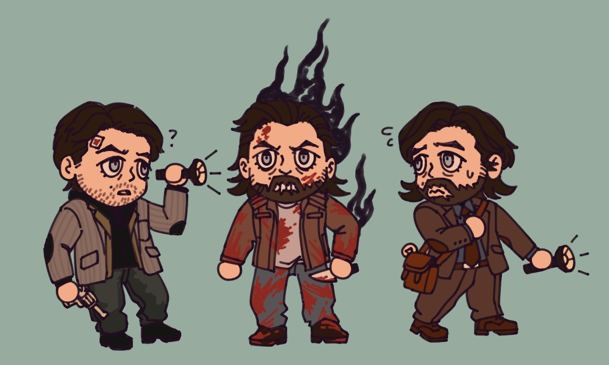 Chibis of Alan Wake from the original game and II, as well as Scratch