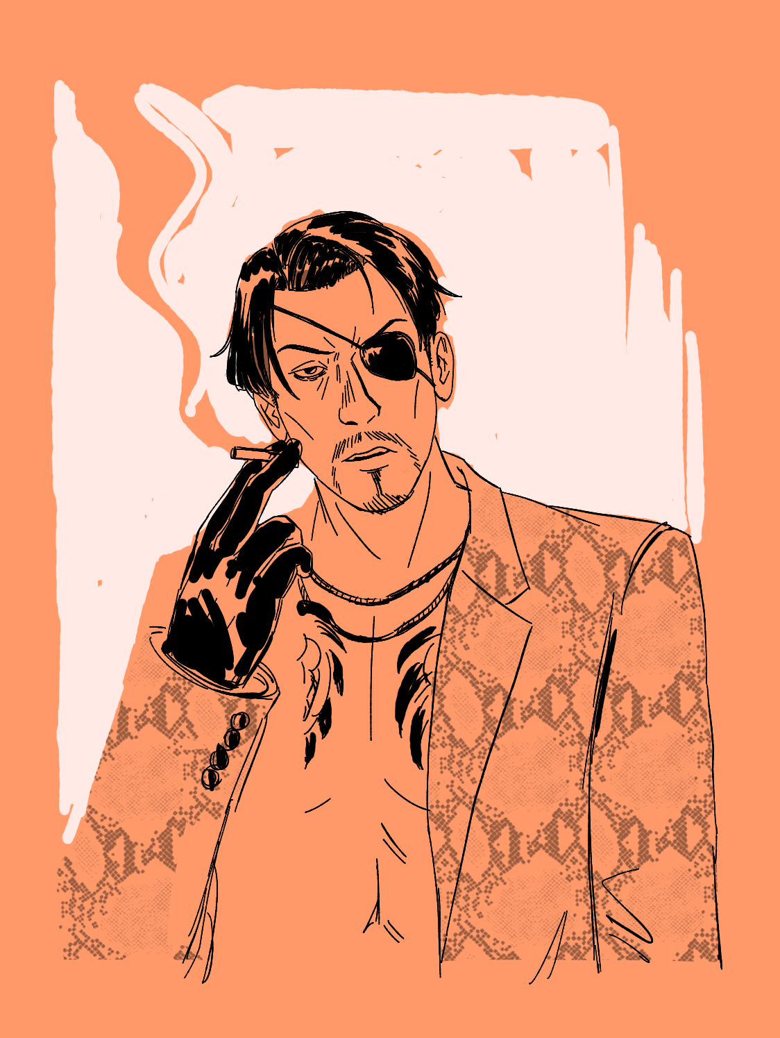 A drawing of Majima from the Yakuza series